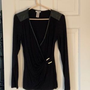 Black Long Sleeve Wrap Blouse
